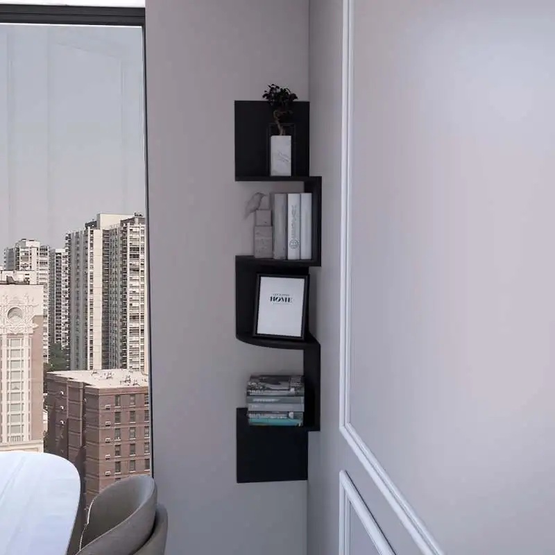 رف عائم أسود على الحائط بالكامل