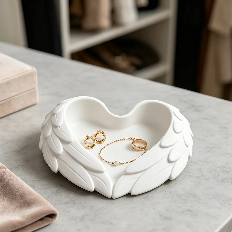 天使の羽の形をしたハート型ジュエリートレイ 3Dプリント装飾 - 3D Printing Ring Holder のレビューと価格
