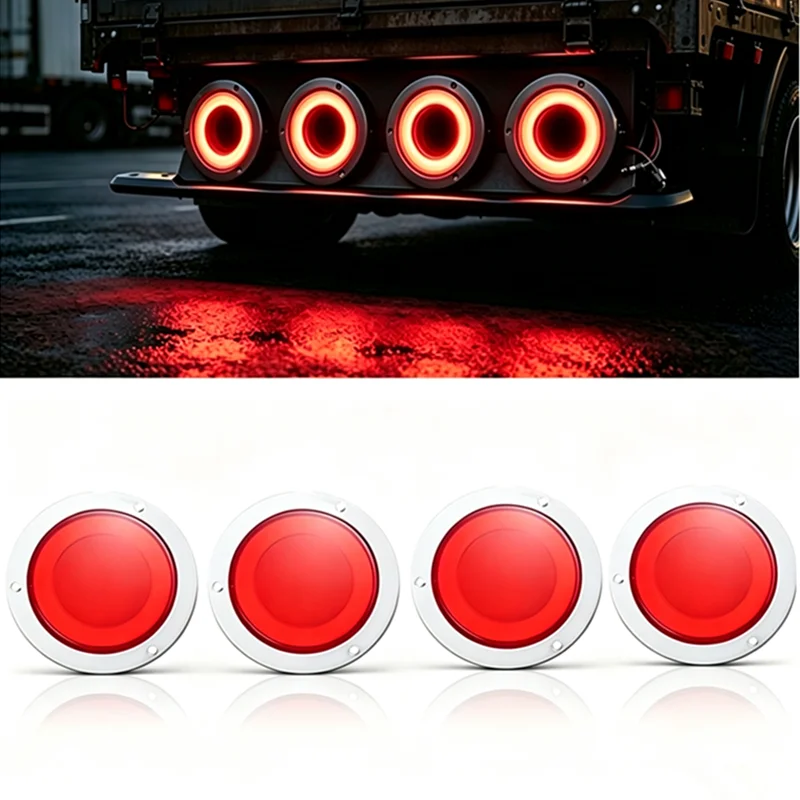 4 Stück 4" Runde Rückleuchten Tunnellichter LKW-Anhängerleuchten 12-24V Blinker Bremslicht LKW-Stroboskop-LED-Lampe