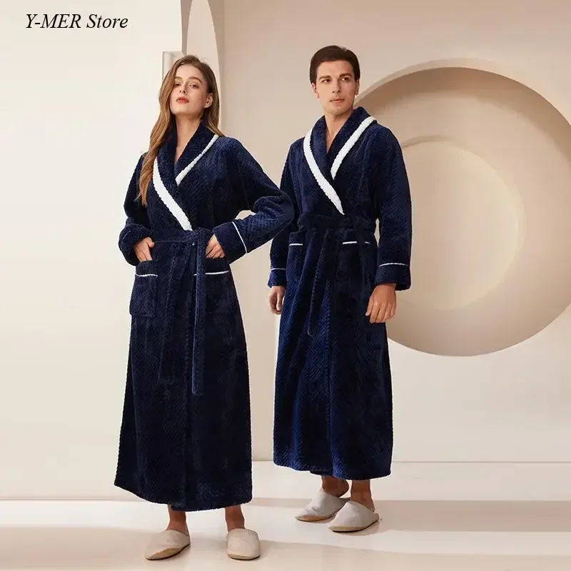 Couple Flannel Sleepwear Shower Robes Men Loose Nightgown Homewear 2024 Autumn Winter New Bathrobe Thicken Kimono Loungewear