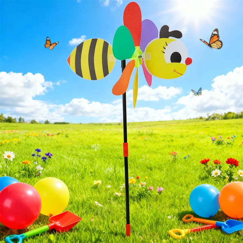 HUAHUA2025 NEW Animated Bee Wind Spinner 3D Large, Wind Powered Whirligig for Yard, Moving Garden Decor with Windmill Design