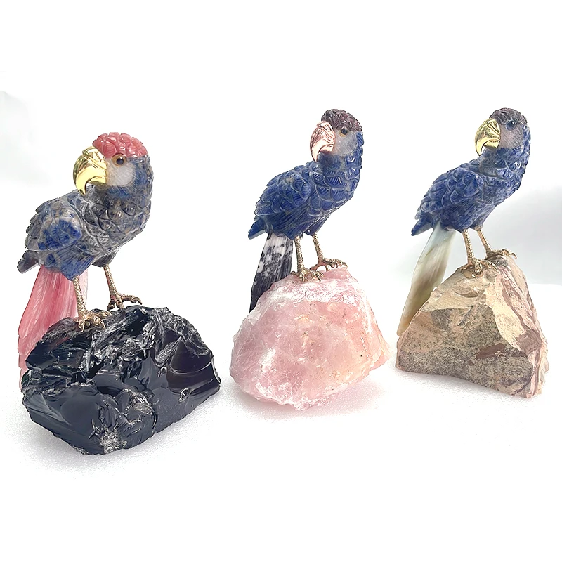 New to Decorative Crystal Crafts Carved Parrot Bird and Stone Mixed Quartz Gifts