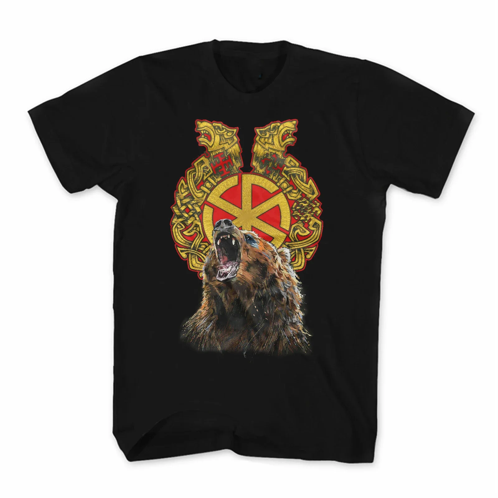 Slavic Kolovrat Sun Wheel and Bear Amulets Russian Orthodox T-Shirt. Summer Cotton Short Sleeve O-Neck Mens T Shirt New