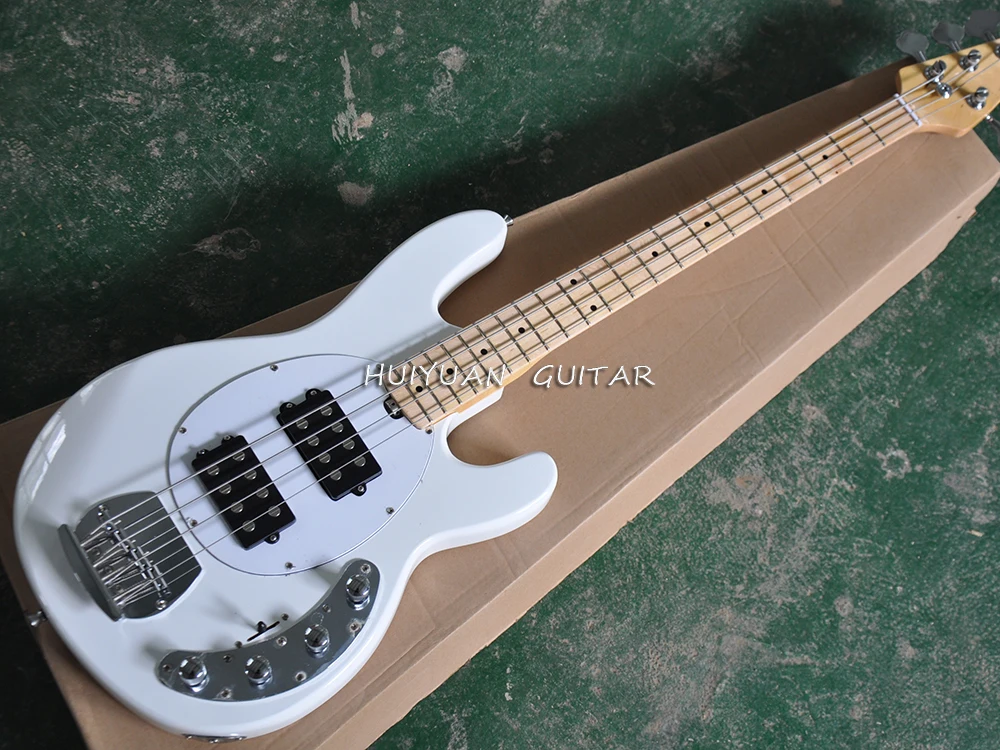 4 Strings White Electric Bass Guitar with Two Pickups,Maple Fretboard