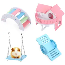 Hamster Toys Set Include Wooden Hamster House for Small Animal Gerbil Hamster Rainbow Bridge Hamster Seesaw Toy Chew Corn