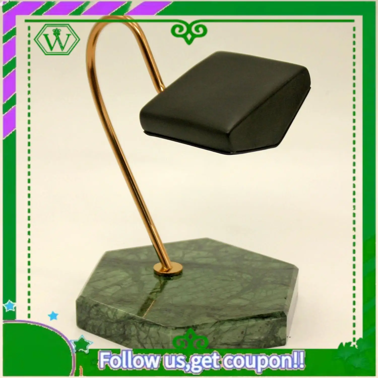 

A18P-Watch Display Stand Green Natural Marble Base Gold Metal Support Rod PU Bracket Watch Storage Display Stand