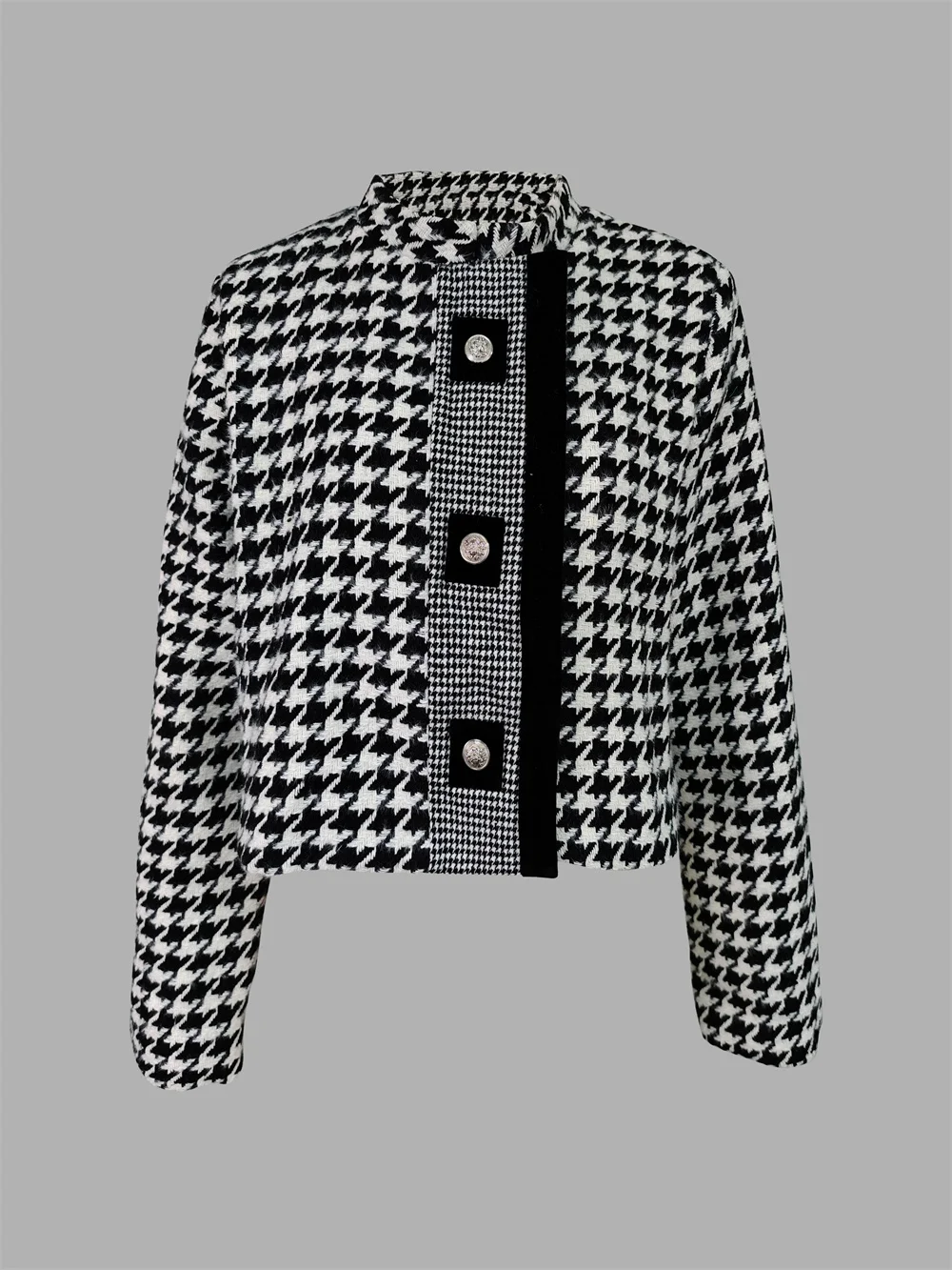 Modigirl 여성용 Houndstooth Outerwears & Jacket 스탠드 칼라 긴 소매 가을 겨울 가을 옷 2024 Women Classics Coat