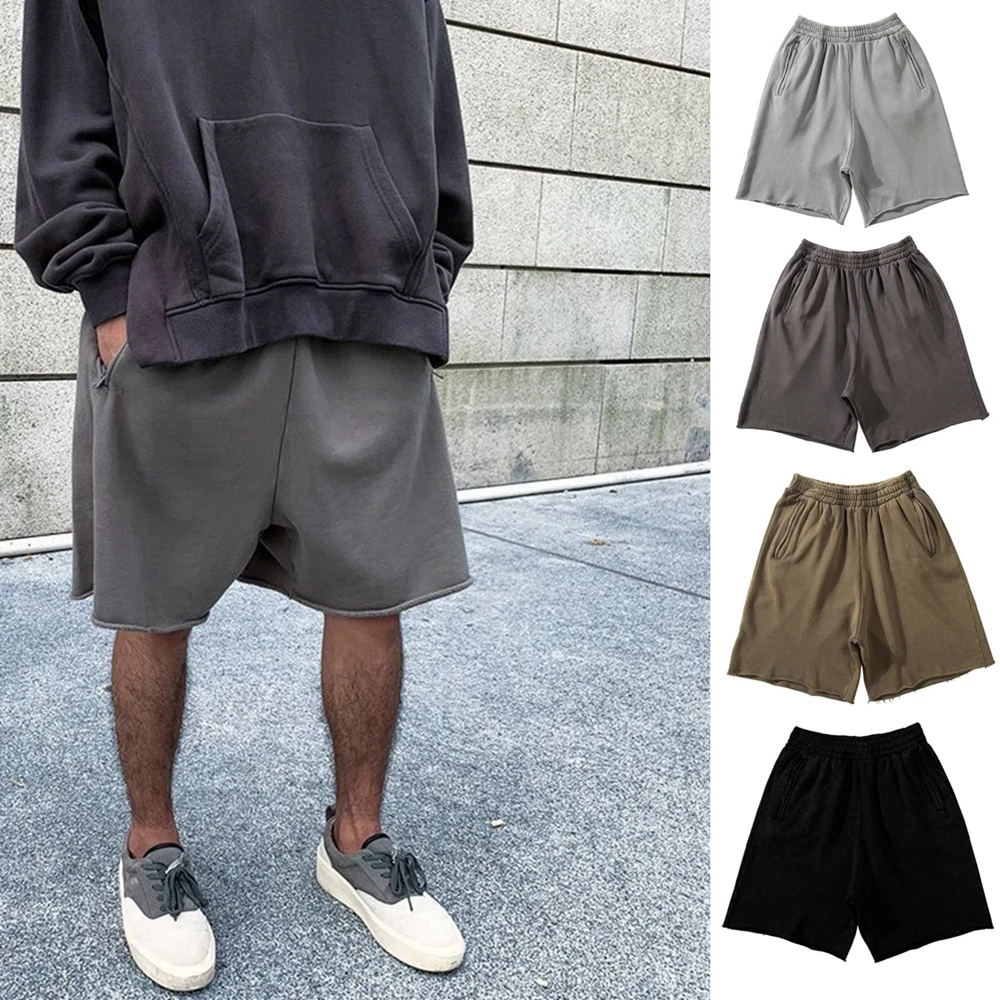 

Mens Thick Cotton Shorts Sporting Running Bodybuilding Sweatpants Fitness Short Jogger Gym Kanye Grey West Shorts Zipper Pockets