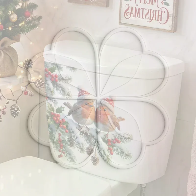 Christmas Bathroom Toilet Sticker Cute Robin Print Waterproof Self-Adhesive for Xmas Holiday Party Decoration