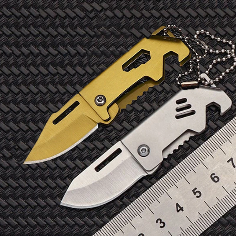 Mini llavero de cuchillo plegable de acero inoxidable 420, Mini cuchillo EDC, cuchillo de bolsillo creativo, abridor de botellas portátil, corte afilado