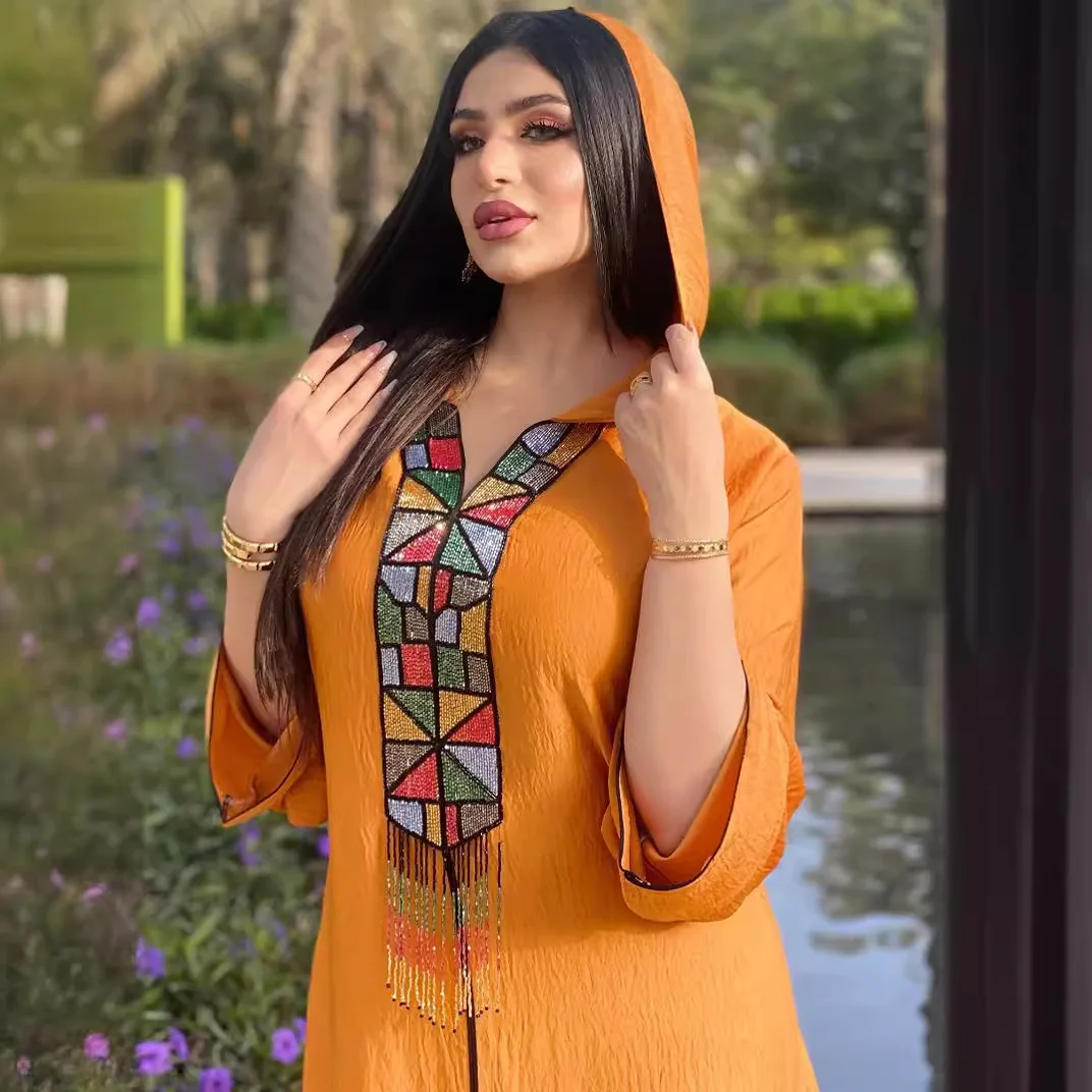 Vestido feminino com franjas de diamante, vestido jalabia dubai turco abaya, robe feminino abaya ramadan dubai luxo islâmico elegante