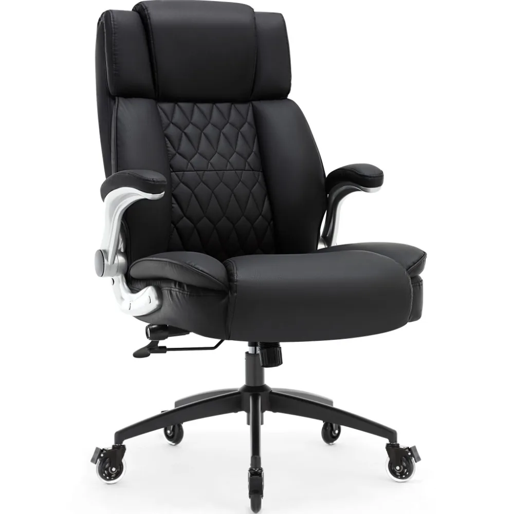 High Back Executive Office Chairs With Flip Arms Adjustable Lumbar Support Chair Computer Chairs Pet Proof Black For Home Office