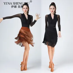 New Latin Dance Clothes Suit Adult Women's Sexy Short Tassel Skirts Rumba Tango Chacha Dance Performamnce/Competition Costume