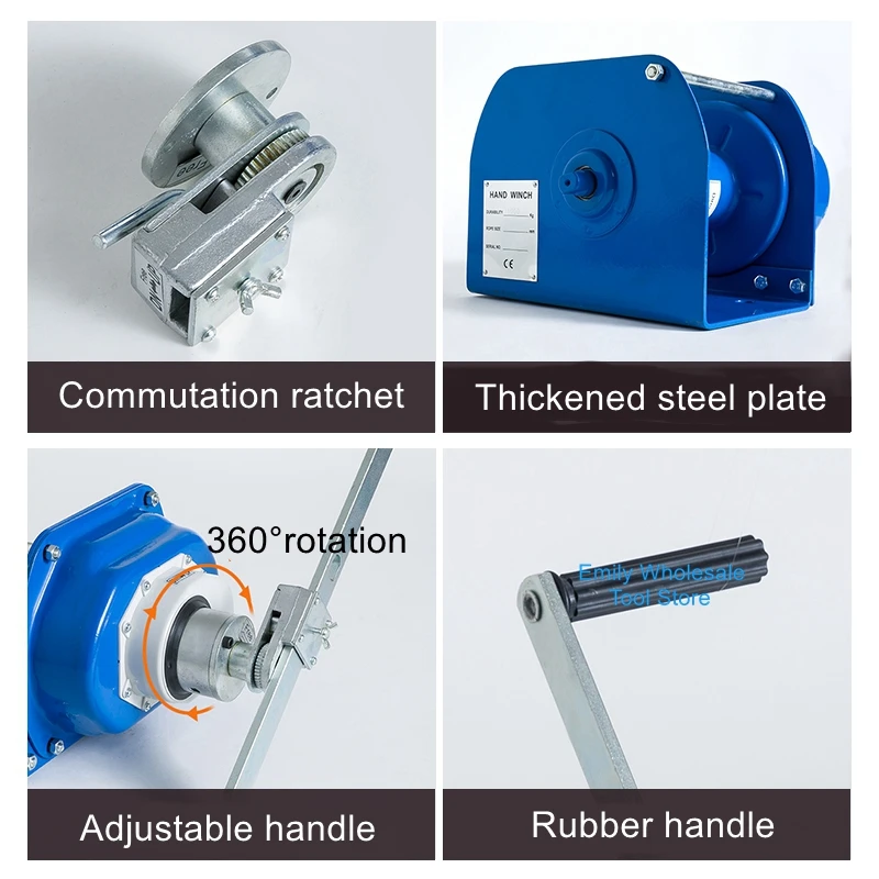 Heavy-duty hand winch 0.5T manual self-locking brake winch rope tightener winch