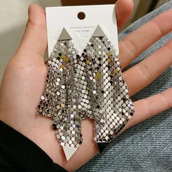 2024 Spring Women Star The Same Style Earrings New Fashion Trend Temperament Metal Tassel Geometric Long Earrings Jewelry Female