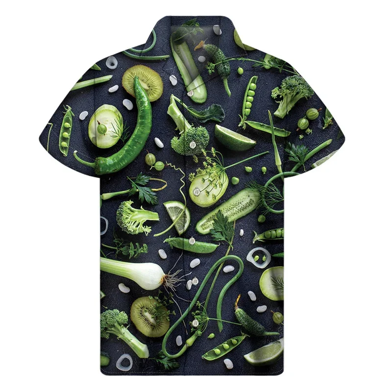 Creative Vegetable Pattern Hawaiian Shirt Men Fruits 3D Printed Blouse Summer Button Short Sleeve Lapel Tops Loose Aloha Shirts