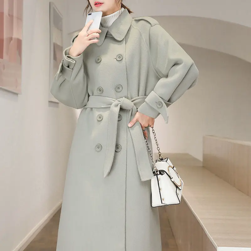 

Women High-End Woolen Coat 2023 Winter Hepburn Style Large Size Long Below The Knee Straight Casual Temperament Women Clothing