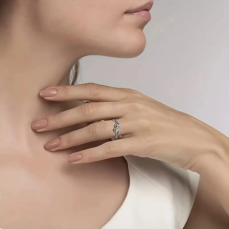 Huitan Foots and Wing Shaped Aesthetic Mother's Day Gift Rings Charming Silver Color Accessories Metal Chic Jewelry for Mom view 5