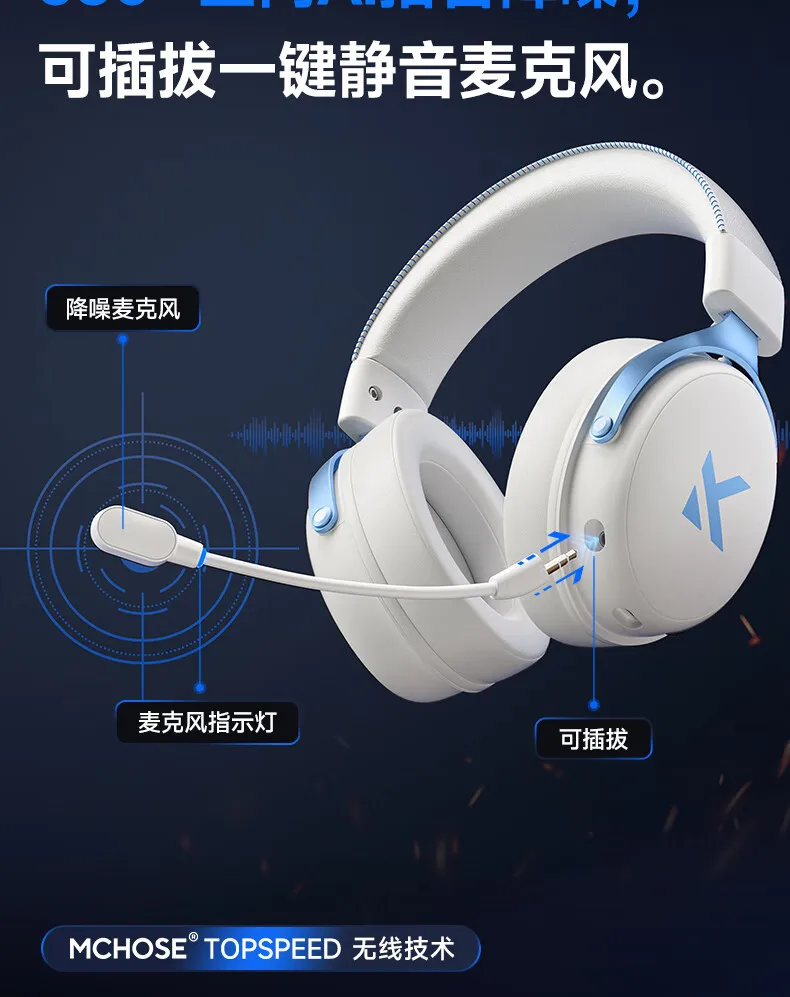 Neu aktualisiertes MCHOSE V9 Pro Over-Ear-Gaming-Headset mit Vier-Modus-Konnektivität und langer Akkulaufzeit für Gaming und Unterhaltung – Detail 15