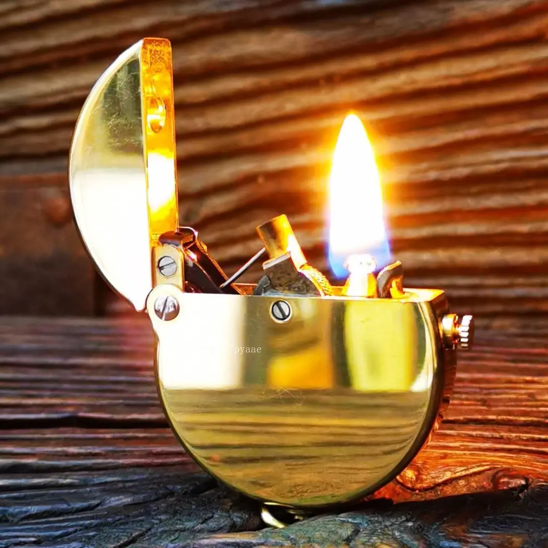Mini Classic Round Lightweight Brass Mechanical Retro Grinder Ammo Shooting Lighter Grease Smoke Men's Collection