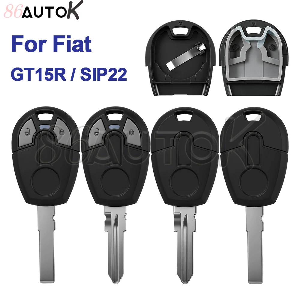 86AUTOK - Carcasa de llave de coche con control remoto para Fiat Brasil, cubierta de llavero Positron, 2 botones, hoja sin cortar GT15R SIP22