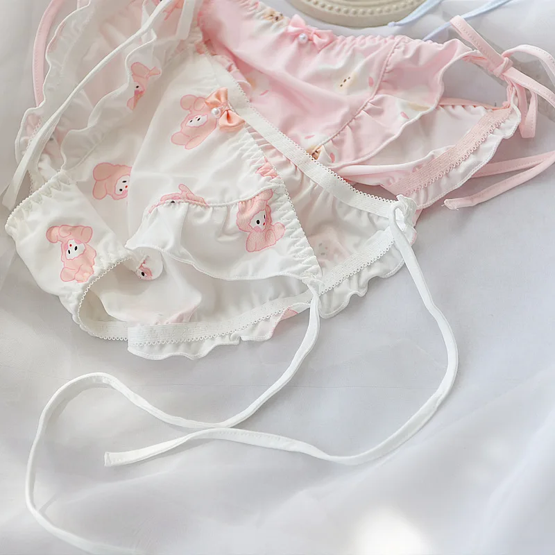 Japanese Style Princess Lacing Cute Lovely Sweety Panties Women Elasticity Ruffles Milk Silk Cartoon Lolita Cosplay Underwear