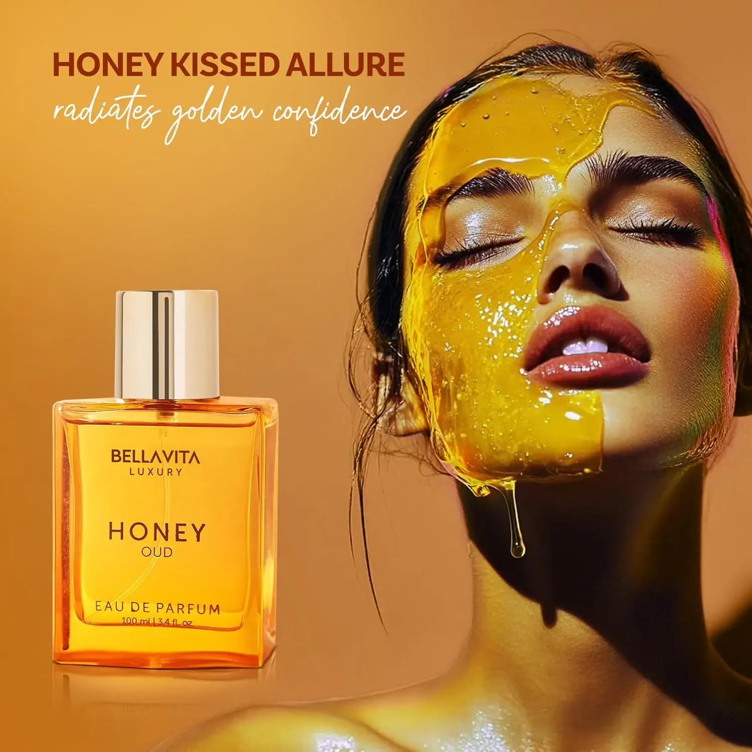 BellaVita Luxury Honey Oud EDP 3.4 أونصة / 100 مل - عطر دافئ حلو كهرماني فانيليا طويل الأمد للجنسين، هدية نباتية نظيفة
