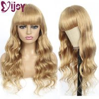 Body Wave Wig Brazilian Human Hair Wigs With Bangs Honey Blonde Remy Hair Full Machine Made Wig For Blacak Women IJOY