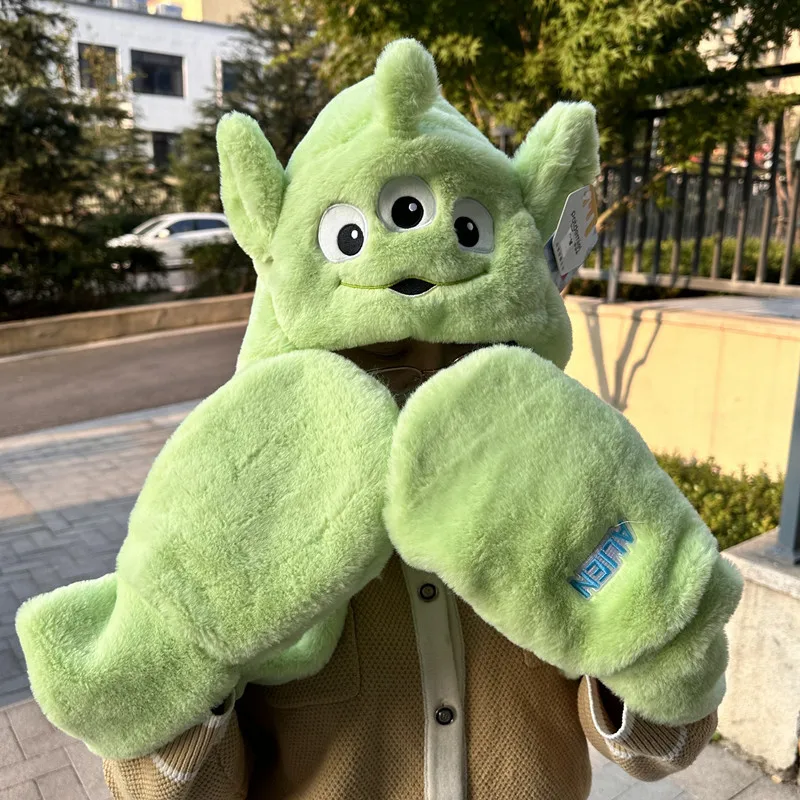 Bufanda con capucha de tres ojos de Disney, oso de fresa, flor de cerezo rosa, guantes de oso winnie, sombrero, regalo para niñas