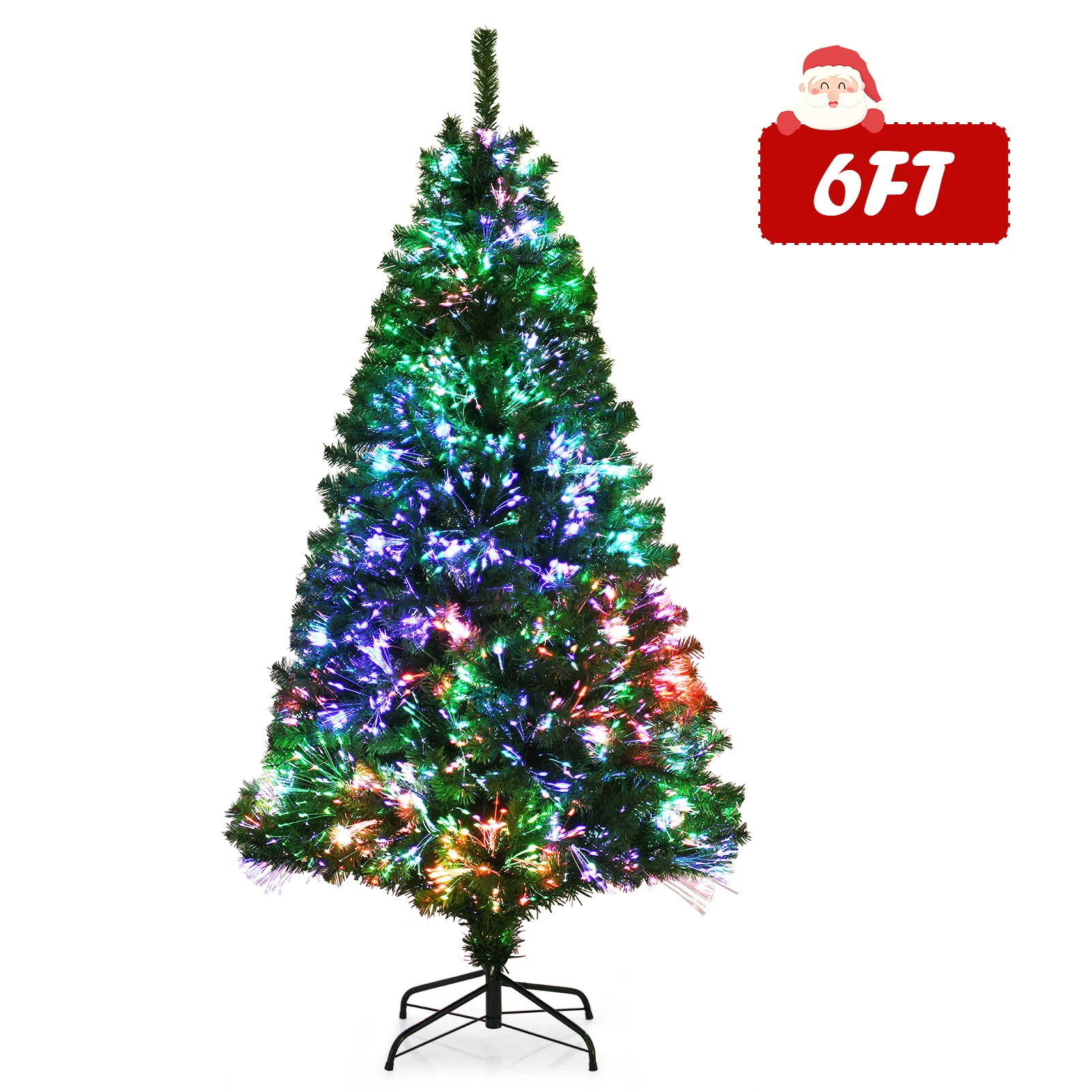 

6ft Pre-lit Fiber Optic PVC Artificial Christmas Tree w/ 617 Branch Tips