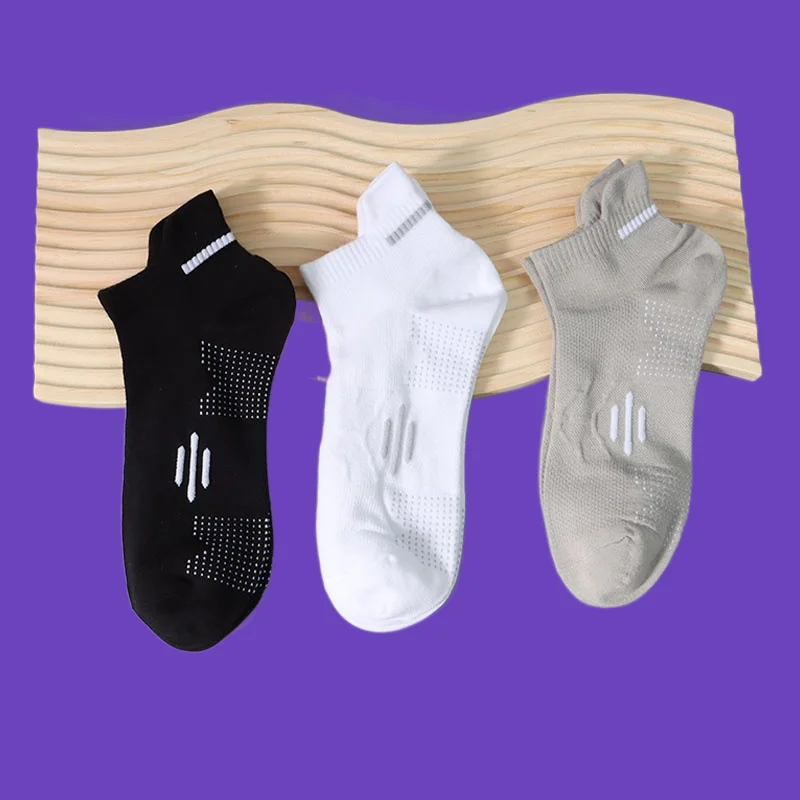 3/6 Pairs Solid Color Cotton Socks Short-tube Breathable Non-slip No-fall Heel Boat Socks Sweat-absorbent Summer Thin Men Socks