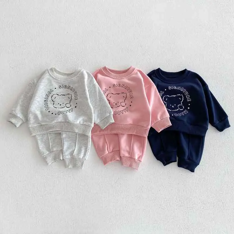 

2024 New Baby Pant Set 0-3Years Infant Kids Boy Girl Long Sleeve Bear Sweatshirt+Active Trouser 2PCS Tracksuit Spring Clothes