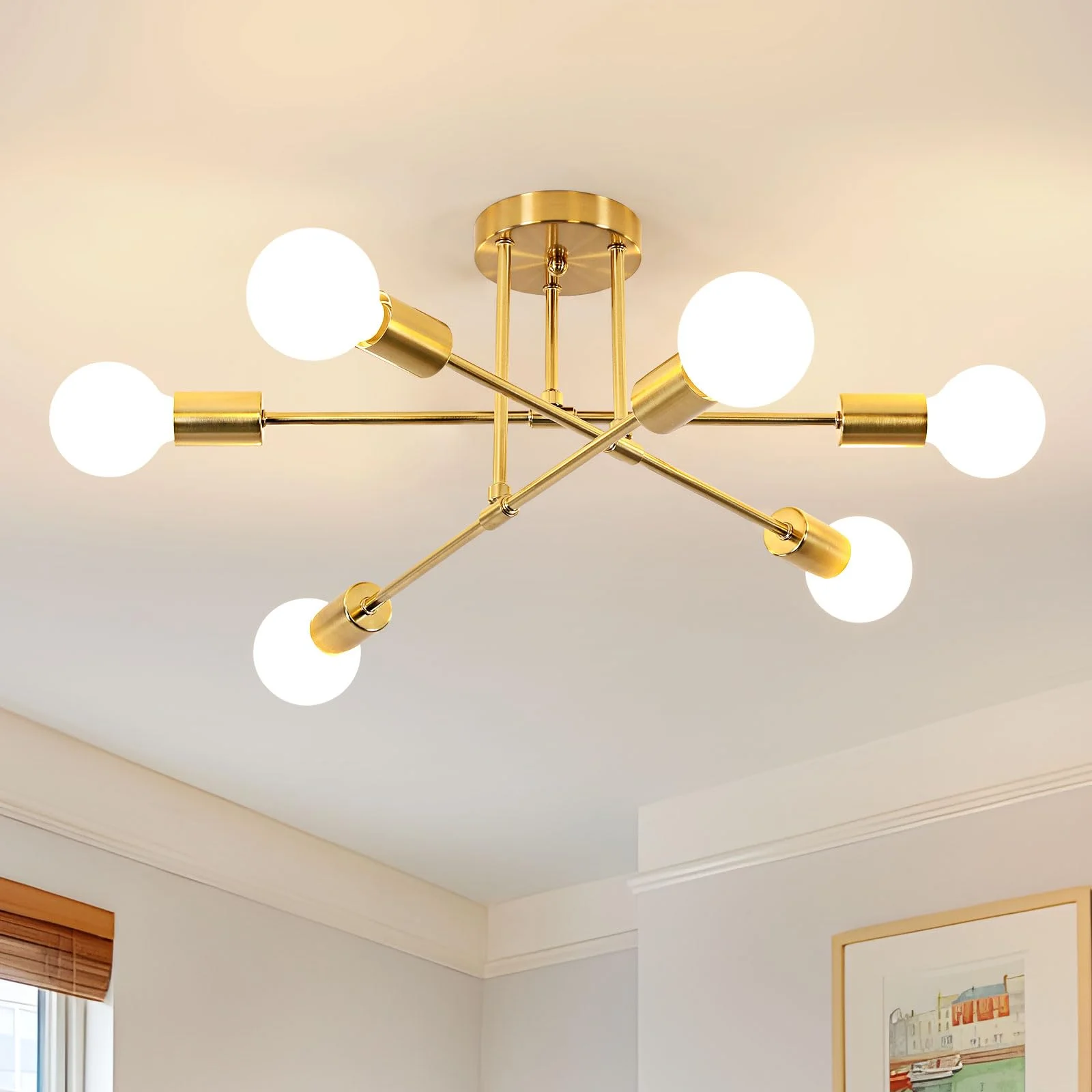

Artificial Satellite Pendant Light Gold Industrial Metal Semi Embedded Ceiling Light E27 Lamp Holder For Living Room Bedroom