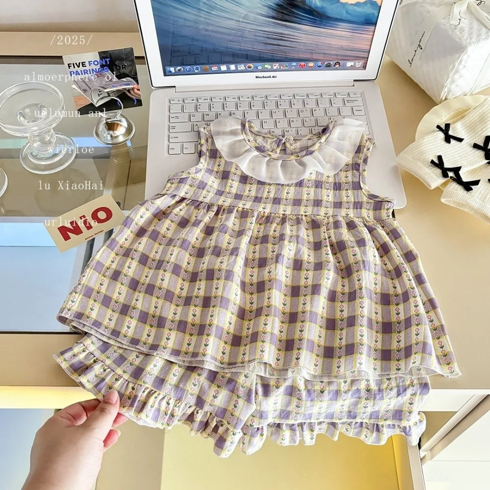 Floral Print Two-Piece Sleeveless Princess Set 1-4Y Polyester Fiber Top + Shorts Set Toddler Girls Clothing Floral Print