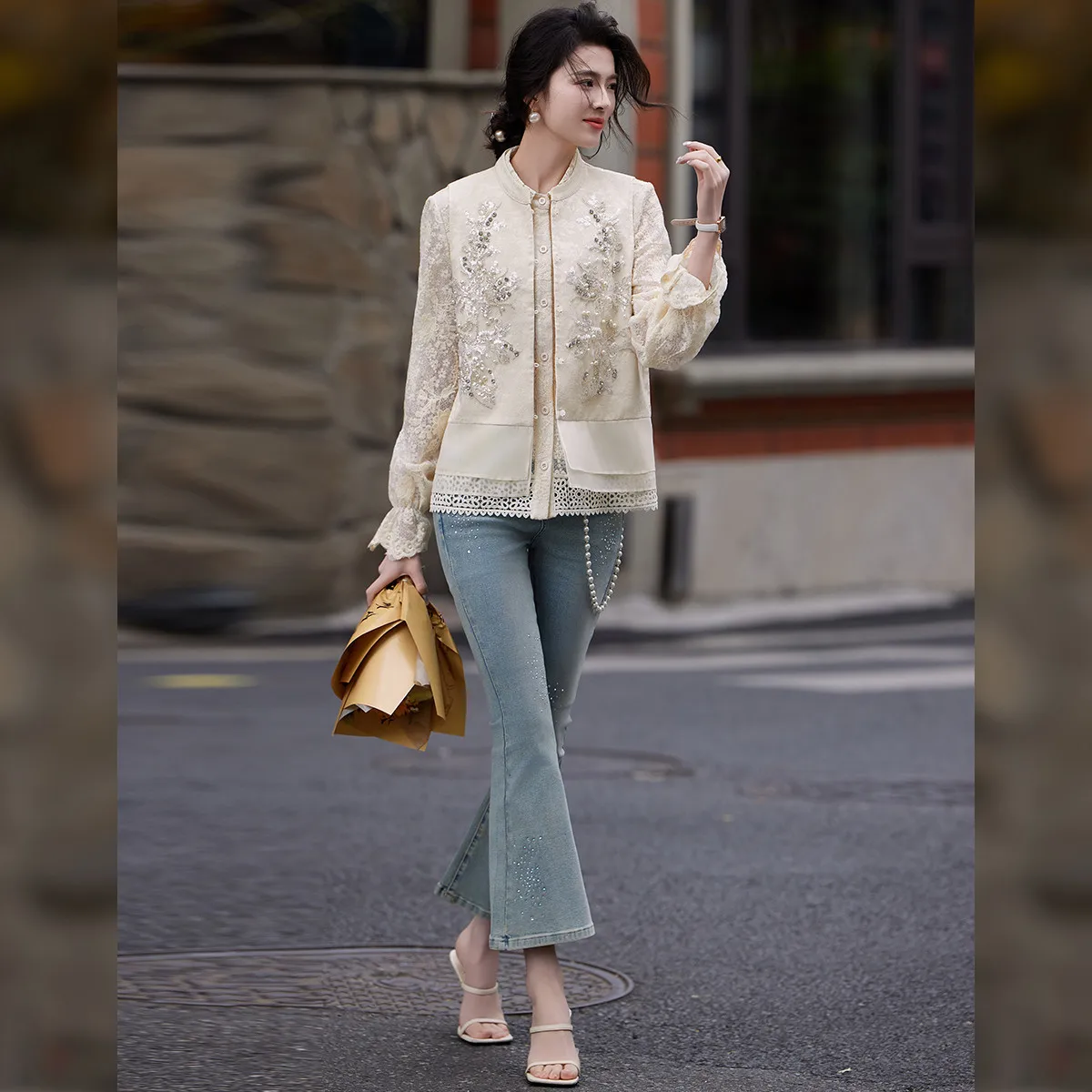 LOUIS YAO 2025 Spring/Summer New Chinese Style Nail Bead Embroidery Horse Clip Versatile Stacked Sleeveless Women's Vest