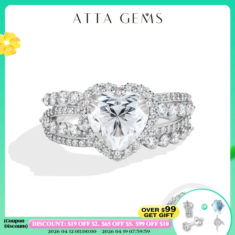 

ATTAGEMS Love Heart Cut 3ct Synthetic Moissanite Luxury Rings for Women Classic 925 Silver Wedding Ring Jewelry Mothers Day Gift