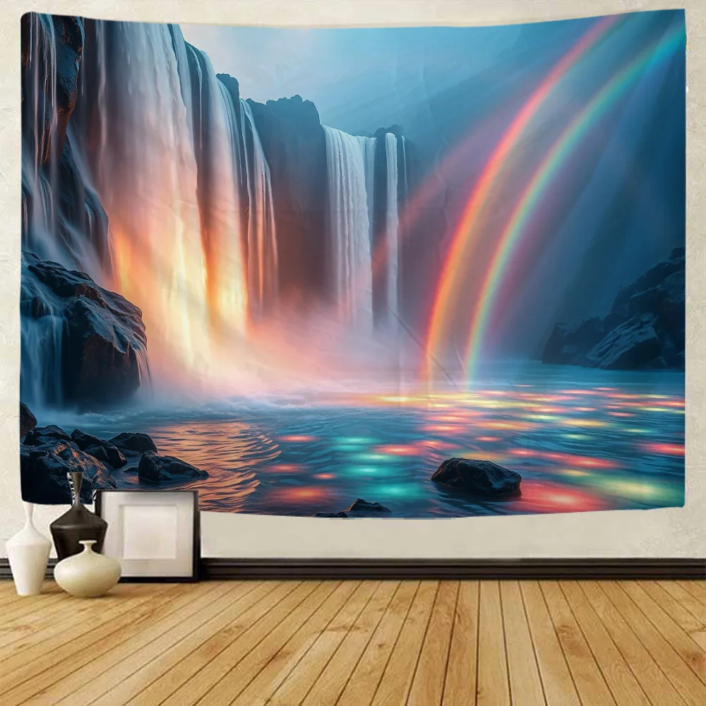 Natural Landscape Rainbow Waterfall Wall Tapestry Hanging Cloth for Bedroom Living Room Decor Beautiful Background Poster