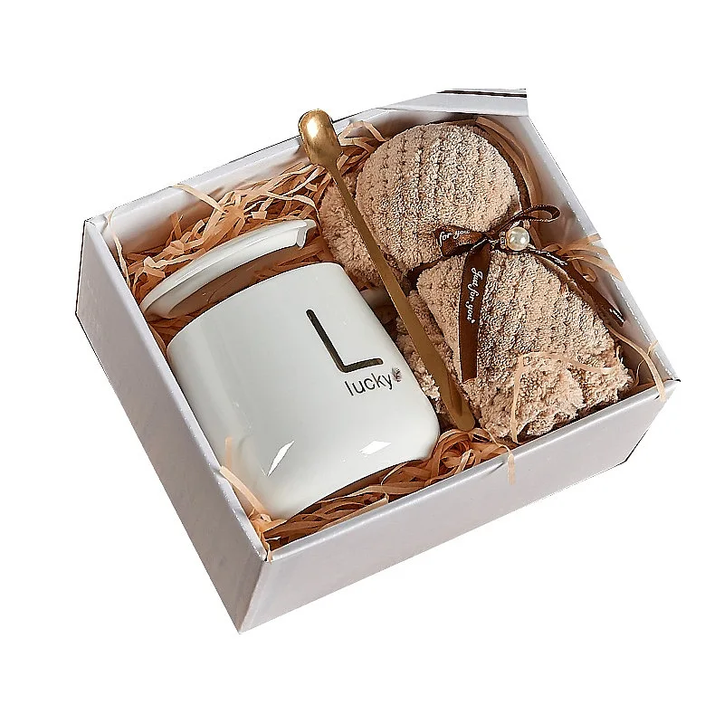 

Custom Cute Gift Set Ceramic Water Cup With Lid Spoon Practical Present For Clients Mug Gift Box Porcelain Drinkware Home Office