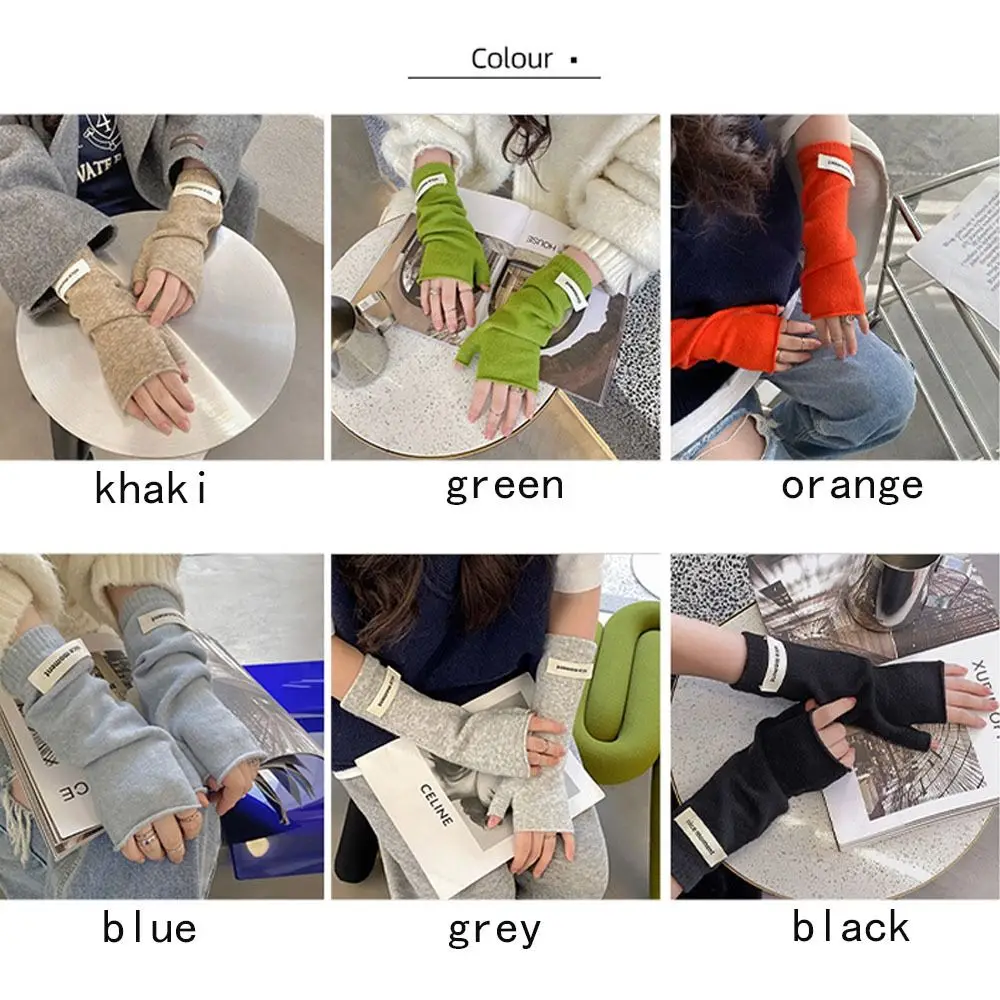 Korean-Style Knitted Fingerless Gloves Arm Warm Gloves Wrist Sleeves Harajuku Anime Gloves Pure Color Cashmere Women Gloves