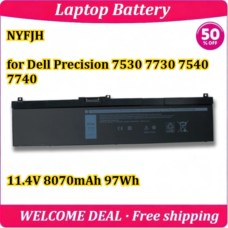 [New] NYFJH for Dell Precision 7530 7730 7540 7740 Laptop Battery 11.4V 8070mAh 97Wh Replacement  Lithium Battery