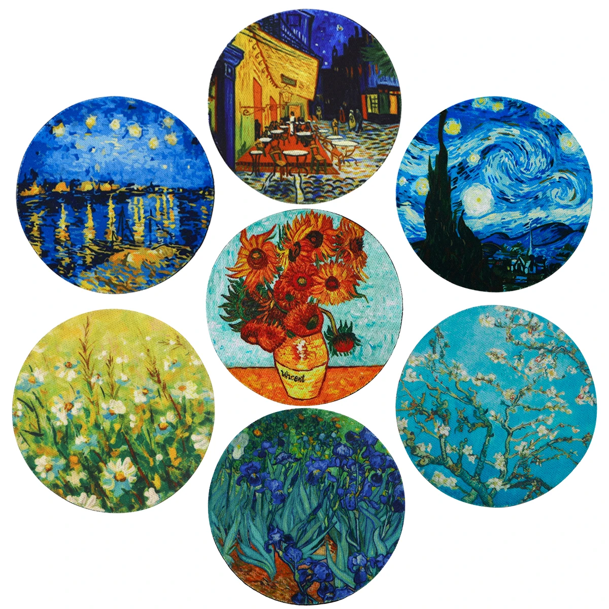 

Oil Painting Car Coasters Scenery Rubber Anti Slip Mats Fashion Cloth Water Cup Mats Kitchen Supplies Two Pieces Per Set