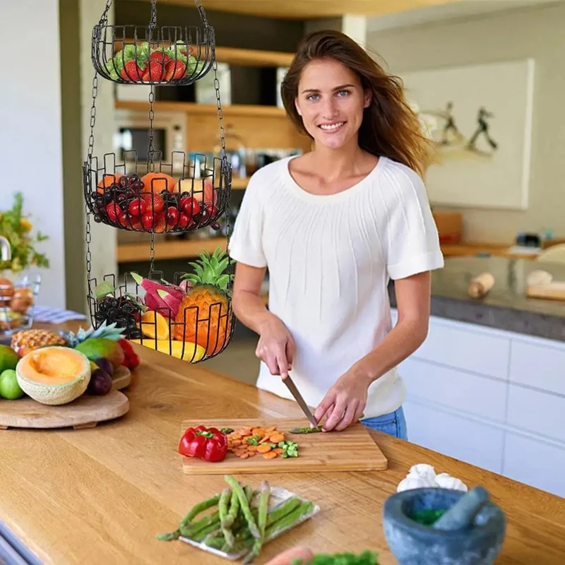 

Rog-eyFruit and Vegetable Basket Kitchen Fruit Basket Fruit Holder Snack Organizer Vegetable Storage Metal Basket for