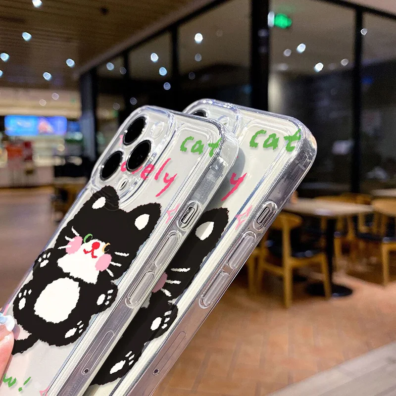 S25 S26 Ultra Case For Samsung S24 S23 S22 A56 A36 A26 A16 A17 A07 A55 A54 5G A53 A16 A33A34 A35 Black Cat Clear Soft Back Cover