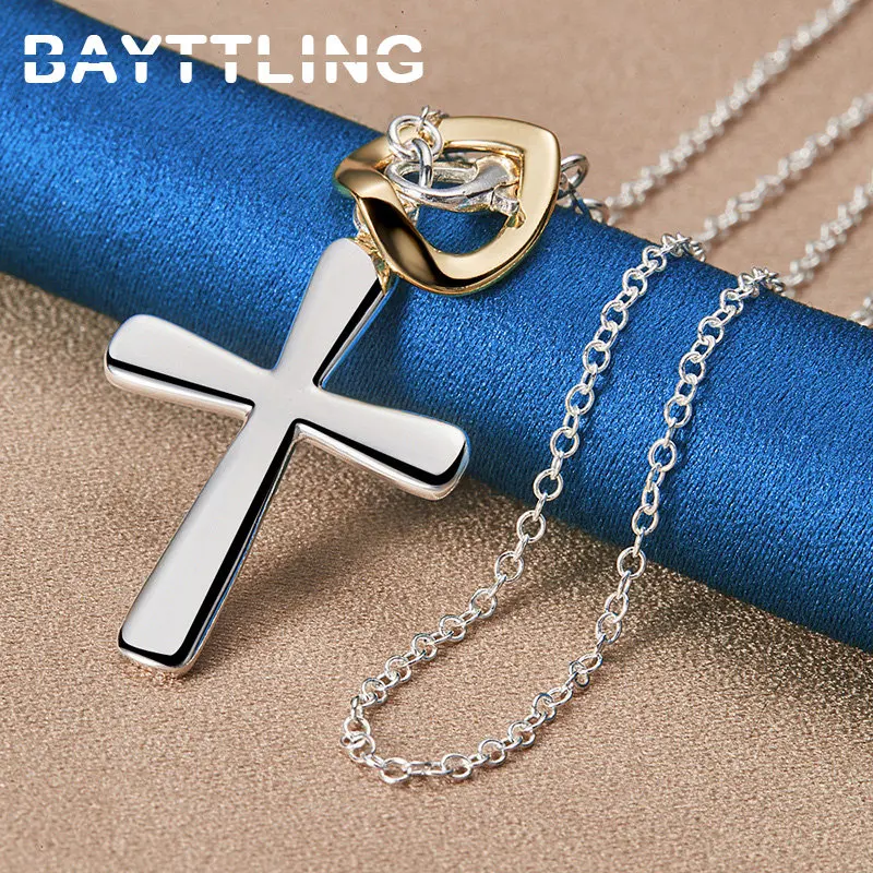 

Fashion 925 Sterling Silver 16-30 Inches Simple Heart Cross Necklace Man Woman Charm Wedding Engagement Gift Jewelry