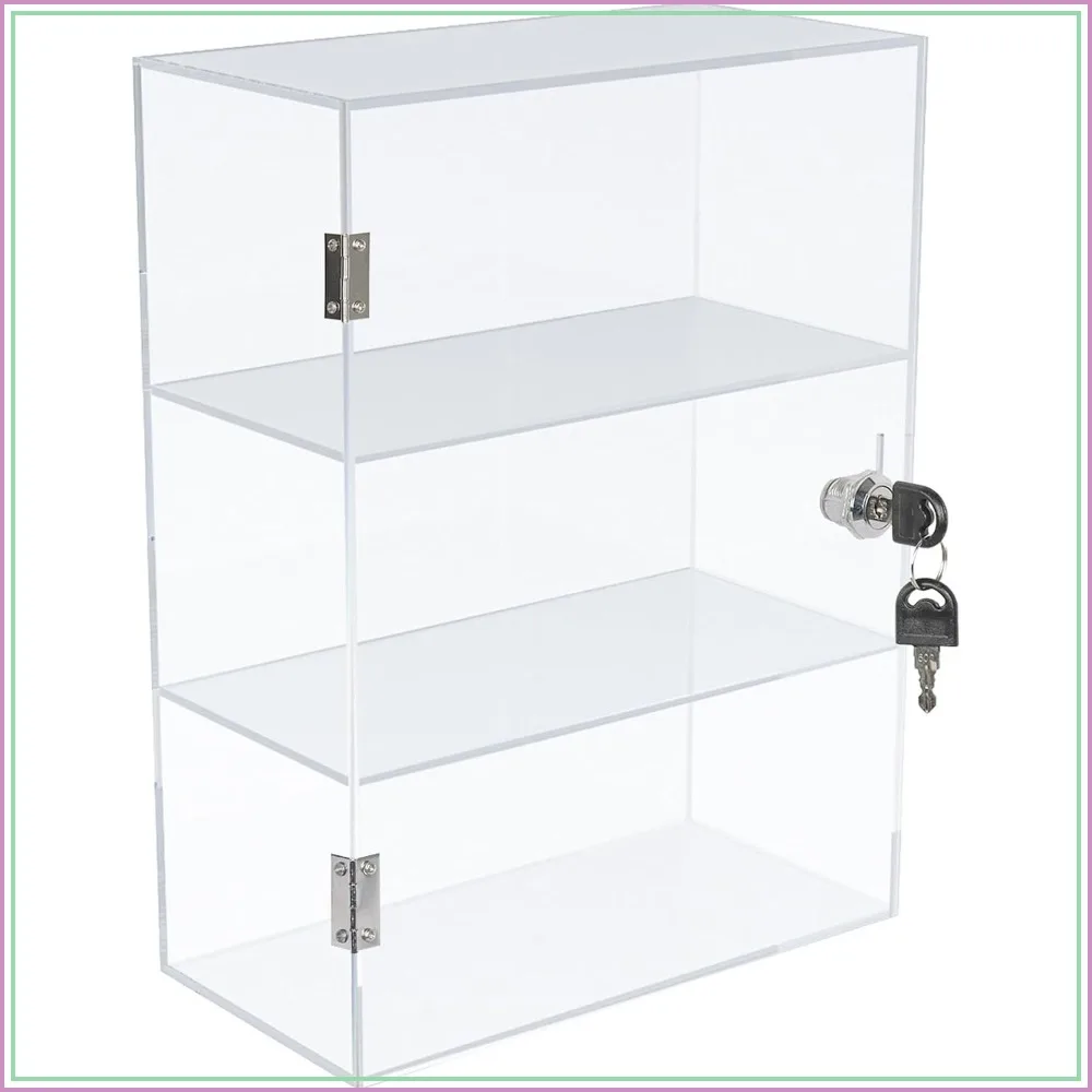 

Acrylic Display Case with Lock, Countertop Locking Display Cabinet with Shelves and Door, Clear Storage Cabinet for Collectibles, Safe Organizer for Home Office, 11.8x5.9x15.7inch