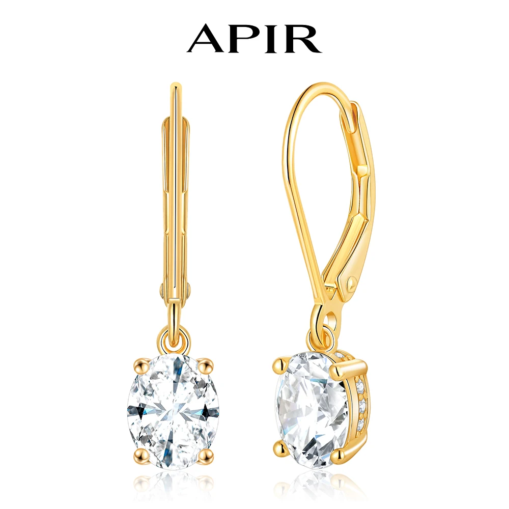 

APIR 14K Gold Plated Oval Cut Moissanite Drop Earrings Hypoallergenic Huggie Sparkling Diamond Earrings Party Fine Jewelry Gift