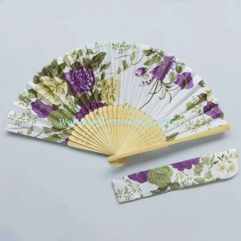 Q39b Vintage Floral Pliing Fan avec Chinois Japonais Dance Fans pour femmes