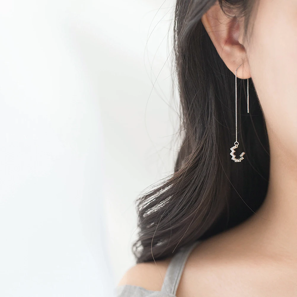 

925 Sterling Earring Earrings Chain Tassel Wave Silver for