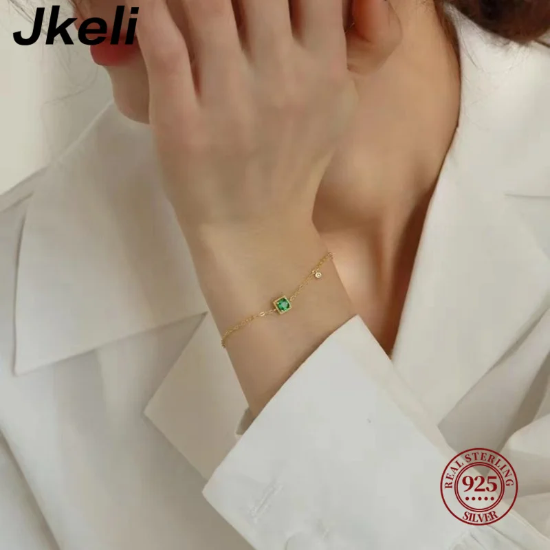 Jkeli -925 Sterling Silver Rectangle Emerald Women's Wedding Bracelet 18cm Adjustable Bangle Pulseras Plata Original 925 Jewelry