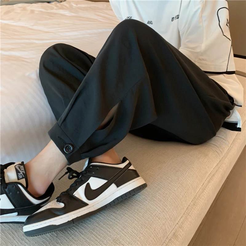 

Harajuku Sle Men's Loose Fit Casual Pants Japanese Streetwear Summer Cool Feeling Nine-Foot Harlan Bla Pants